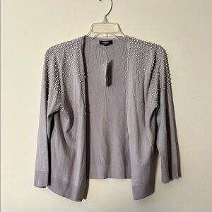 Elegant Pearl Embellished Gray Sweater